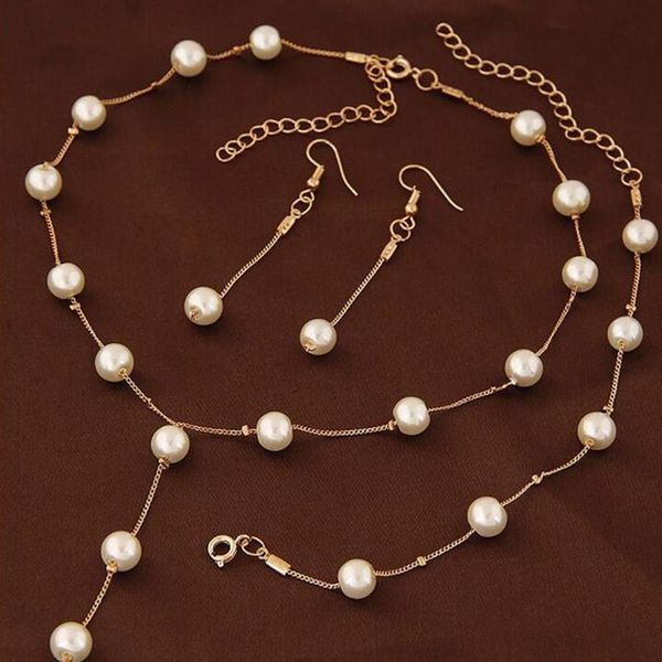 

earrings & necklace wedding jewelry imitation pearl simple nelace set matching bracelet earring for women ment party accories 2021, Silver
