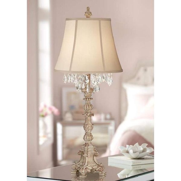 

french country retro wood carving table lamp crystal decoration villa living room study bedroom bedside lamps