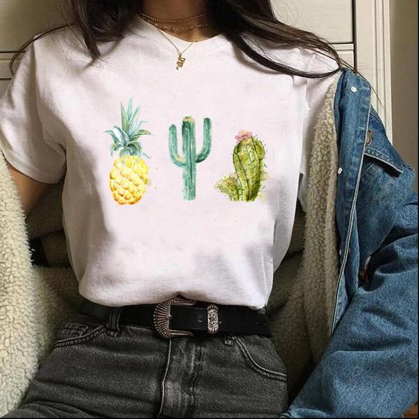 

women lady tees print graphic pineapple cactus plant beach casual clothing clothes clothing female t shirt womens t shirt, White