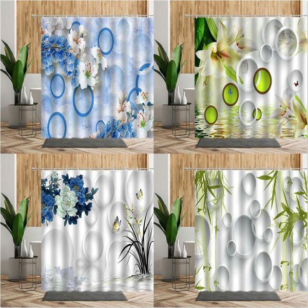 

shower curtains modern chinese curtain bamboo lily flower printed bathroom decor waterproof fabric living room hanging wall cloth