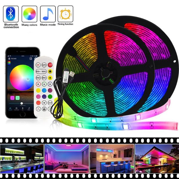 

strips dc 5v smd bluetooth rgb led strip lights usb flexible tape diode ribbon light lamp with 24key ir remote