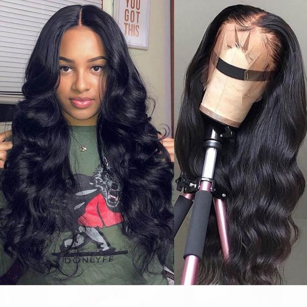 

360 body wave lace wigs human hair brazilian black women 130%~180% density pre plucked with baby hair 100% unprocessed virgin human hair, Black;brown