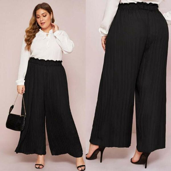 

women 2019 spring summer new pants fashion black tide casual loose elastic high waist pleated wide leg pants women loose trouser1, Black;white