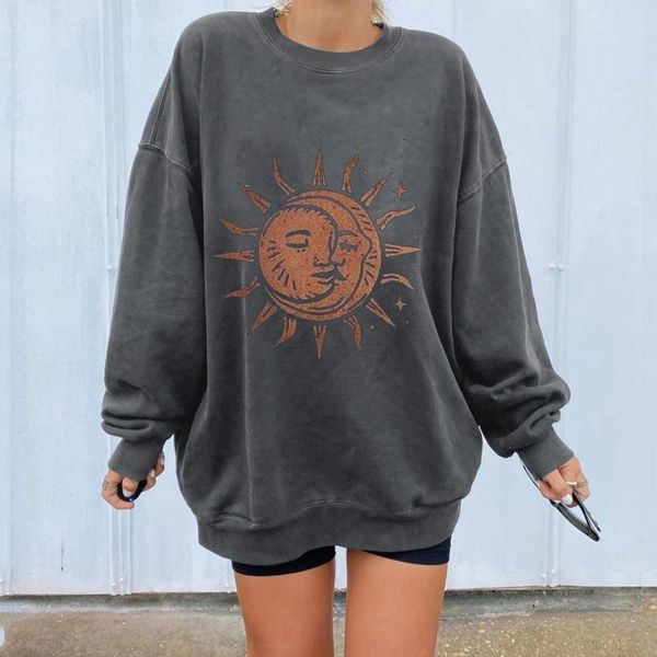 

women's t-shirt woman t-shirts long pullover sleeve winter myth sun moon printing sweatshirt blouse camisetas de mujer 2021, White