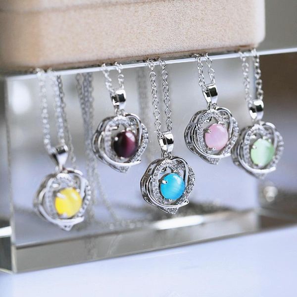 

pendant necklaces huitan double heart delicate imitation opal silver color necklace women party birthday gift trendy jewelry drop