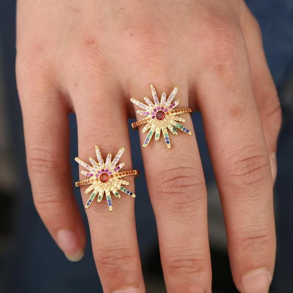 

wedding rings classical mix color cubic zircon ring for women gold austrian crystal colorful cz 2021, Slivery;golden