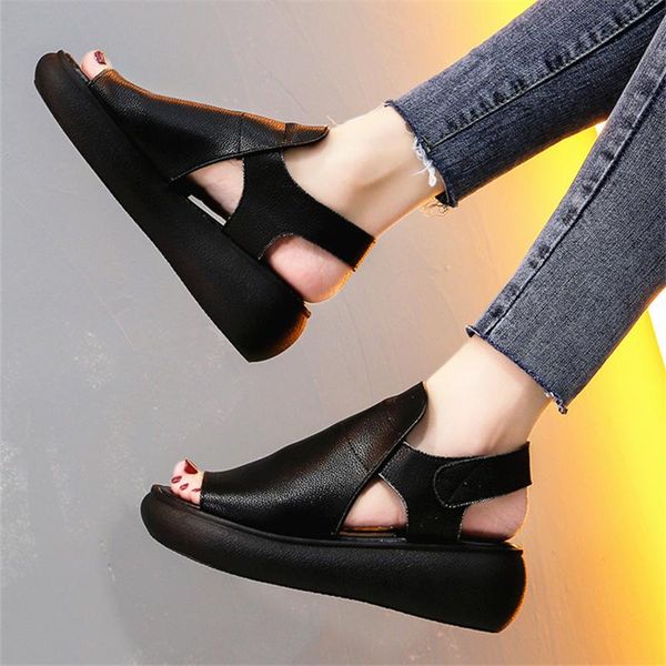 

women fish mouth sandals new fashion convenient hook&loop summer shoes platform sandals women ladies shoes, Black