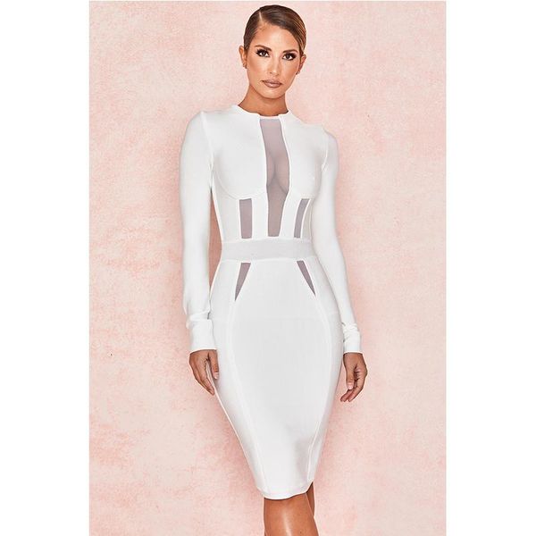 

casual dresses deive teger women long sleeve white sheath dress knee length bodycon female fashion bandage vestidos hl4234, Black;gray
