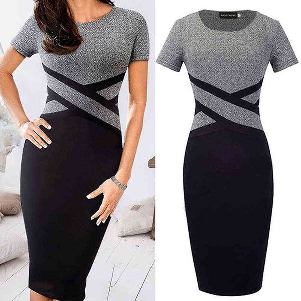 

slim party dress women short sleeve o-neck midi dress summer vestidos black gray patchwork striped bodycon