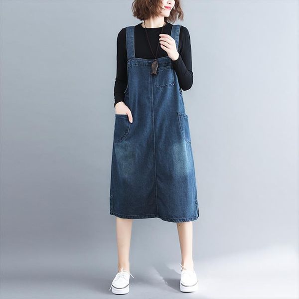 

2403 spring autumn straps denim women dresses sleeveless straight distressed jeans with pockets vintage loose tide, Black;gray