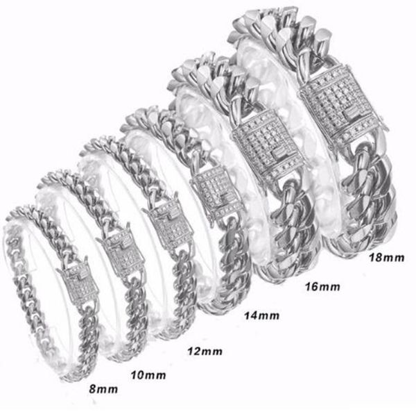 

link, chain polishing silver color 8/10/12/14/16/18mm men stainless steel miami curb cuban link bracelet bangle 7-11 inches, Black