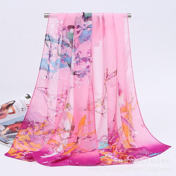 

scarve spring and summer 2021 silk scarf magpie feather women's chiffon long silk yiwu small scarf, Blue;gray