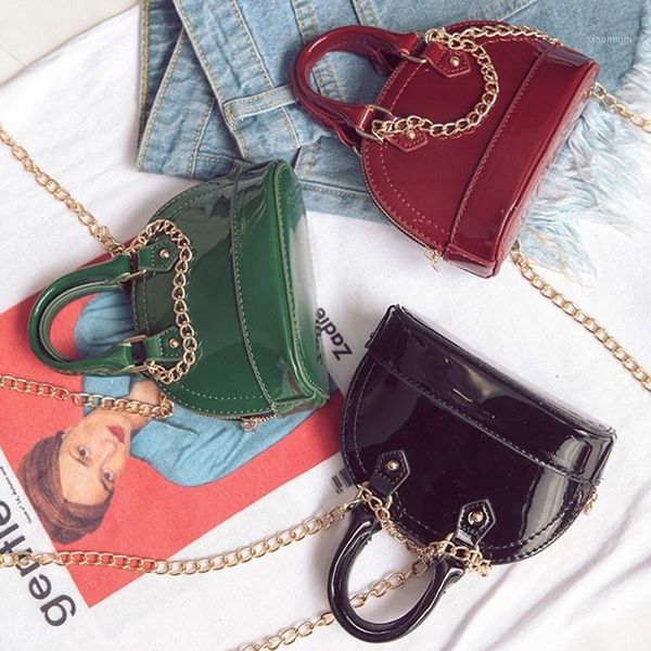 

mini children's patent leather shell bag purse simple messenger small shoulder handbag bright, White