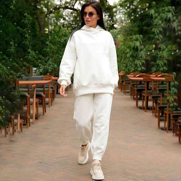 

autumn women hoodies and sweatpants white tracksuits female two piece solid color pullovers jacket lounge wear casual suit