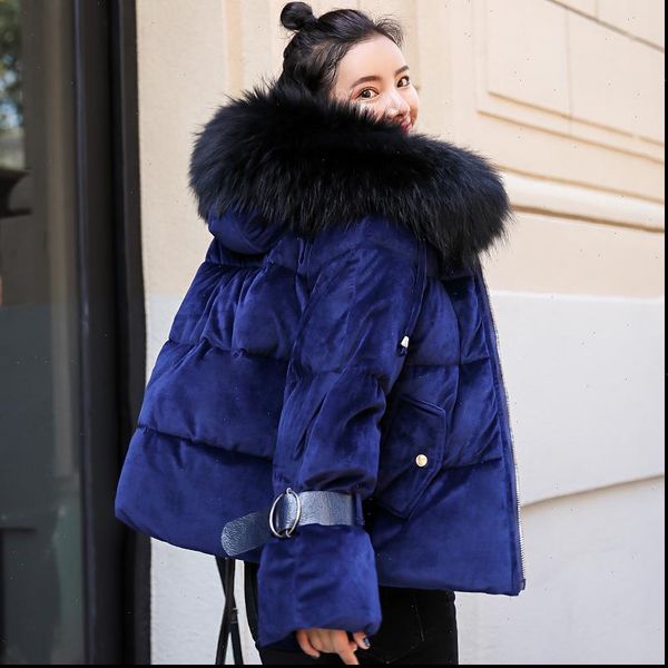 

2021 new design velvet winter jacket women ladies sweet hooded with fur collar female short parka coat mujer invierno, Black