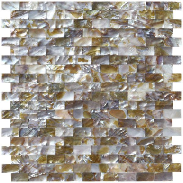 Art3d Adesivi Murali Madreperla Naturale Oyster Mini Brick Shell Mosaico Piastrella per Bagno/Cucina Backsplash 6 Sq Ft (30*30cm)