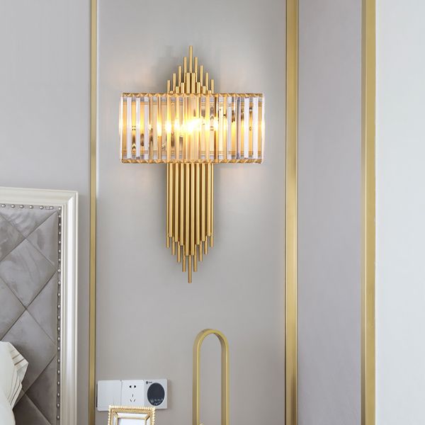 Luz pós-moderna Luz de luxo LED lâmpada de parede moderna ouro latão metal sala de estar de mesa de cabeceira decoração Sconce iluminação