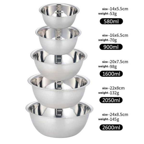 

bowls 5pcs stainless steel mixing set flat bottom fruit salad cooking baking round bowl rust-proof egg mixer kitchen supply