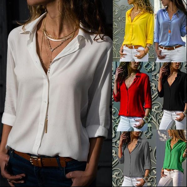 

women white blouses basic selling button solid 2021 autumn long sleeve shirt female chiffon womens slim clothing plus size