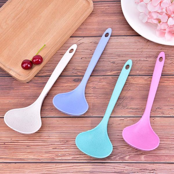 

1pcs long handle soup spoon meal dinner scoops kitchen supplies cooking tool tableware wheat straw rice ladle 4 colors