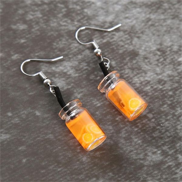 

dangle & chandelier pengbin creative fruit tea cup earrings boho wine bottle pendant hook fun orange watermelon grape ear jewelry for women, Silver