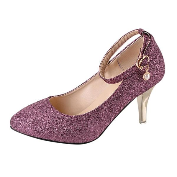 

dress shoes fashion buckle crystals bling pumps women elegant thin high heels point toe wedding party office solid straps heel, Black