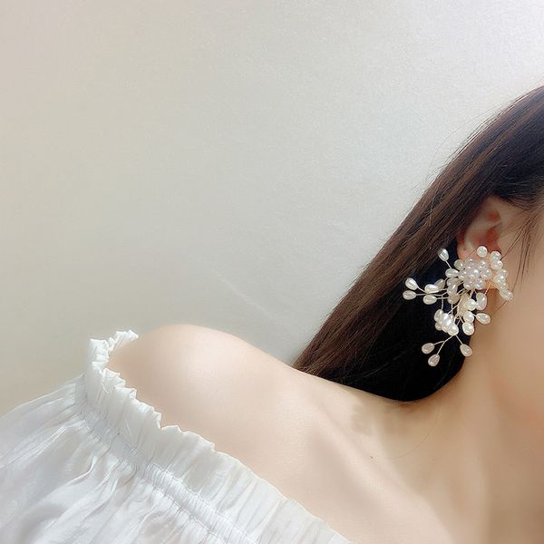 

2021 chic simple statement drop earrings fashion trendy simulated pearl dangle earrings, Silver