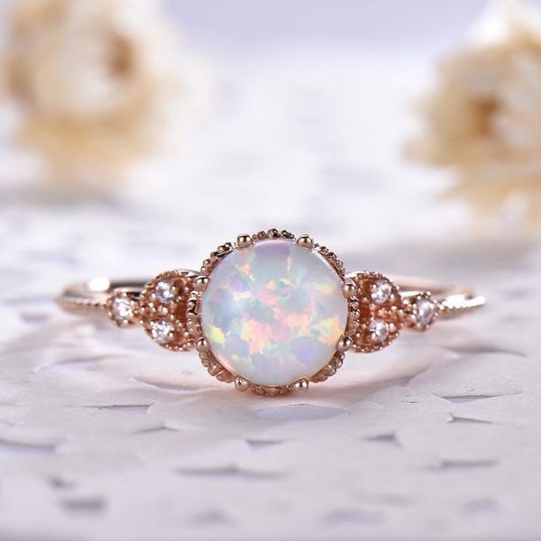 

wedding rings silver color ring with round moonstone opal stone engagement finger for women jewelry gift wholesale, Slivery;golden