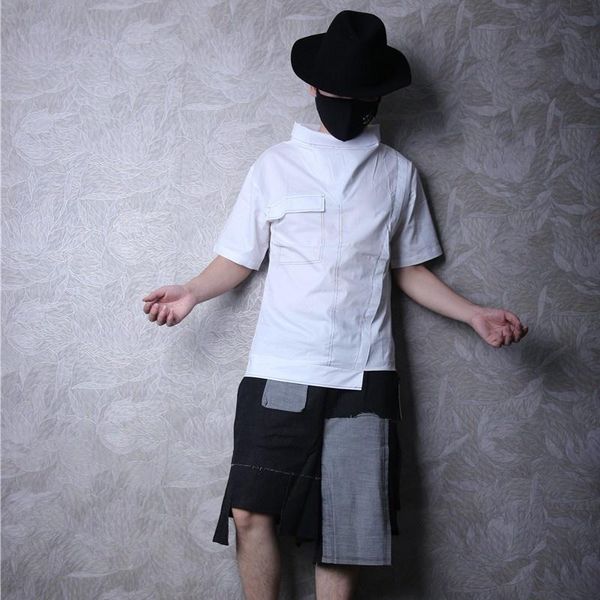 

men's t-shirts mens harajuku summer turtleneck tees casual streetwear short sleeve gothic man designer pullover black white top, White;black