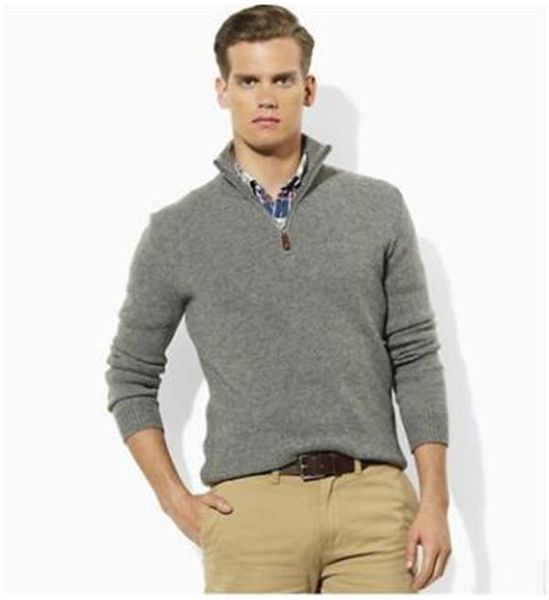

2021 new high-end casual half zipper men polo sweater brand sweater cotton pullover men sweater size -2xl, White;black