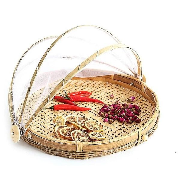 

storage baskets hand-woven food serving tent basket tray outdoor picnic mesh net cover simple atmosphere fruit vegetable bread