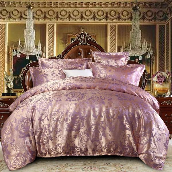 

bedding sets luxury 3/4pcs set satin jacquard duvet cover 1 quilt + flst sheet 1/2 pillowcases twin full  king