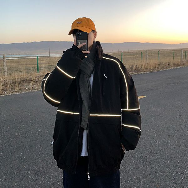 

2021 New Winter Thick Reflective Jacket Men's Warm Fashion Casual Men Parka Streetwear Wild Loose Korean Short Coat Mens Clothes T7yi, Black