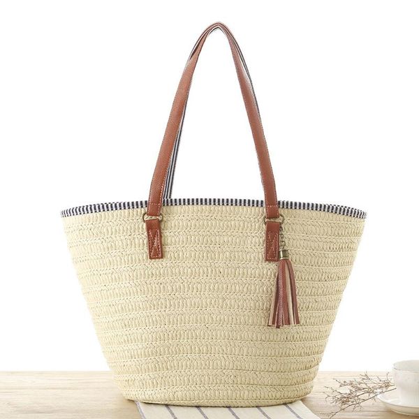 

evening bags 2021 casual tassel straw rattan women handbags wicker woven shoulder large capacity tote bag summer beach purses