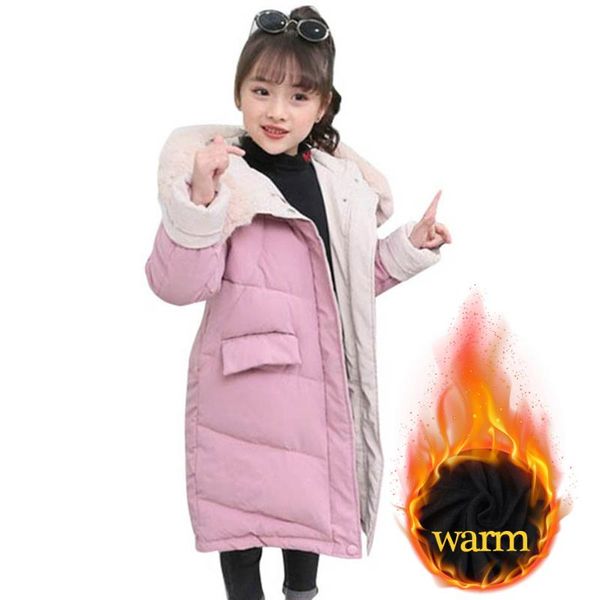 

down coat -30 degrees fashion girls clothing winter warm cotton jackets children fur collar coats girl thickening hooded kids clothes, Blue;gray