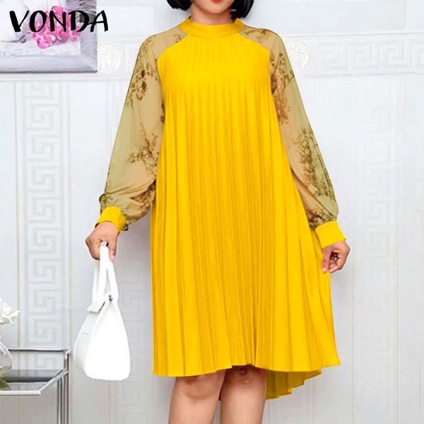 

casual dresses elegant women long sleeve dress 2021 vonda vintage printed party midi femme patchwork vestidos oversized robe, Black;gray