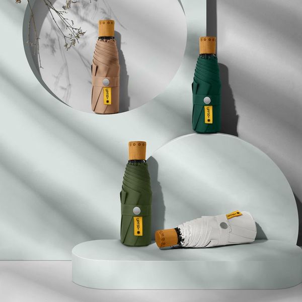 

umbrellas wooden handle mini umbrella 5folding 8ribs rain compact pocket parasolka