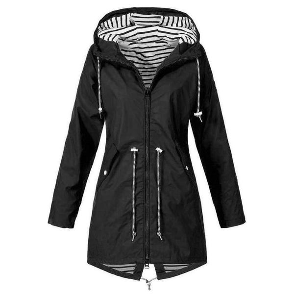 

women's jackets women solid rain jacket outdoor clothing waterproof hooded windproof loose coat spring autumn ladies cazadora de mujer, Black;brown