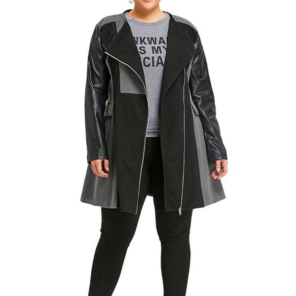 

women's trench coats turndown-collar slim for women faux leather a-line windbreaker outerwear autumn winter female outcoat, Tan;black