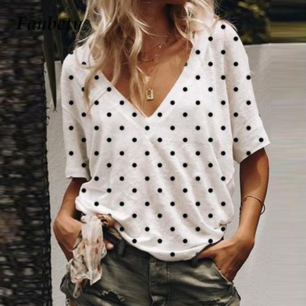 

women 2021 summer polka dot blouse shirt short sleeve casual loose short sleeve pullover ladies fashion print blouses feminina, White