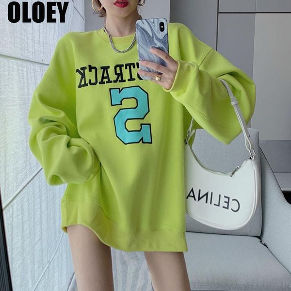 

women's hoodies & sweatshirts korea 2021 autumn winter women fried street candy color fashion sweatshirt casual loose lazy design embro, Black