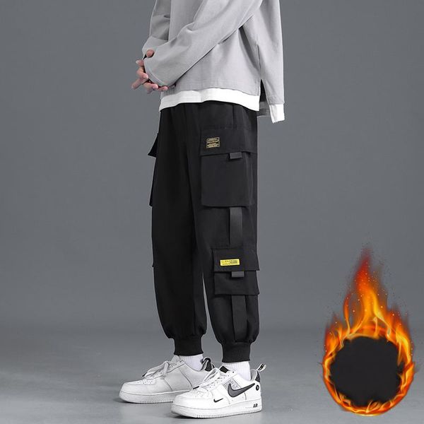 

men's pants 2021 cargo winter korean version trend versatile foot casual fleece men large size 5xl, Black