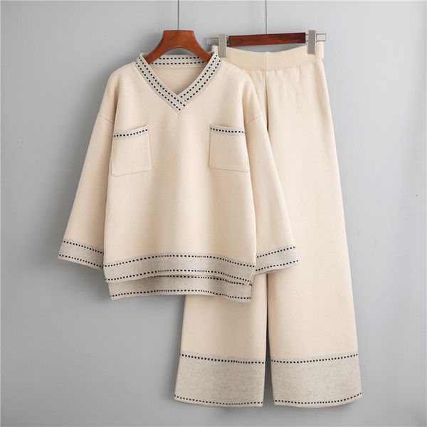 

women's two piece pants baggy pants, western-style winter costume with a loose sweater, two-piece suit 6rwe, White
