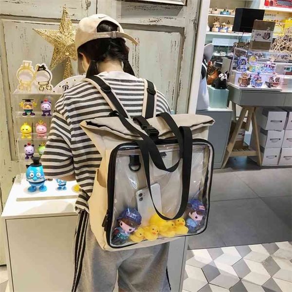 Mulheres Clear Big Ita Bag Backpack com patos Grande Layer de exposição School-bag Mochila Girl Itabag Sac 15.6 polegadas Laptop H222 210922