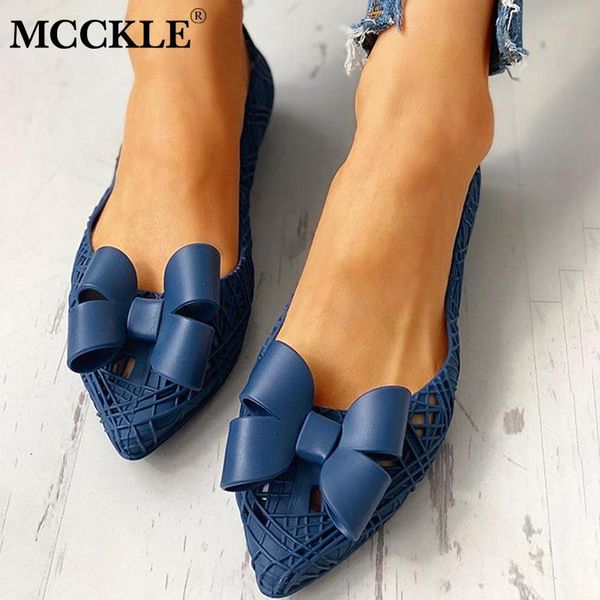 

mcckle summer women jelly sandals bowtie hollow out flats ladies slip on shoes comfort casual loafers female fashion footwear, Black