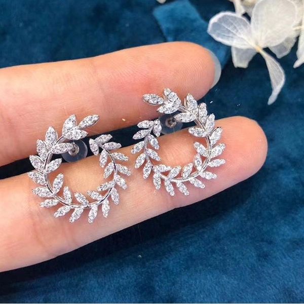 

earrings & necklace exquisite round olive leaf luxury 2pcs jewelry inlay zircon unusual women's wedding cocktail party charm, Silver