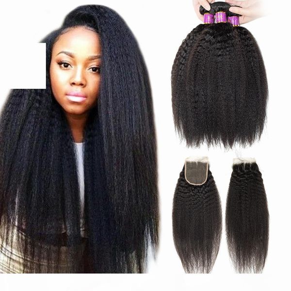 

brazilian kinky straight human hair weaves with 4x4 lace frontal ear to ear full head natural color unprocessed human hair, Black;brown