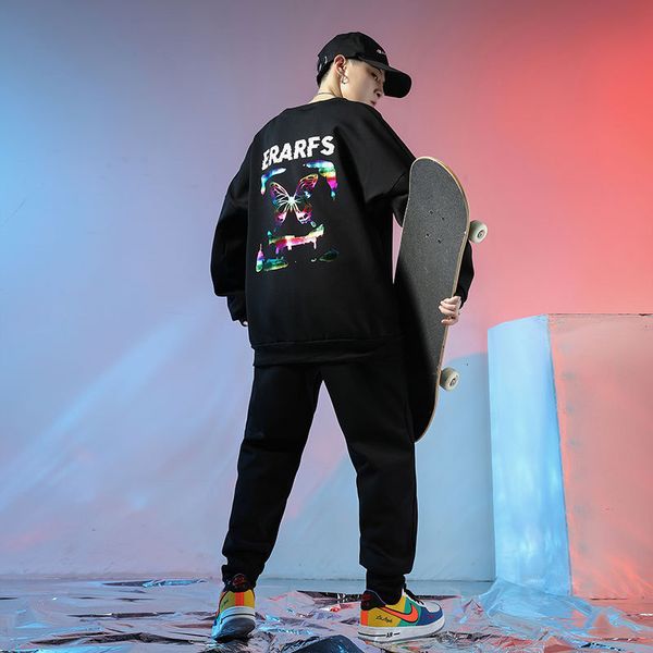 

autumn and winter trend boys' leisure sports suit super cool korean round neck printed sweater leggings two-piece set, Gray