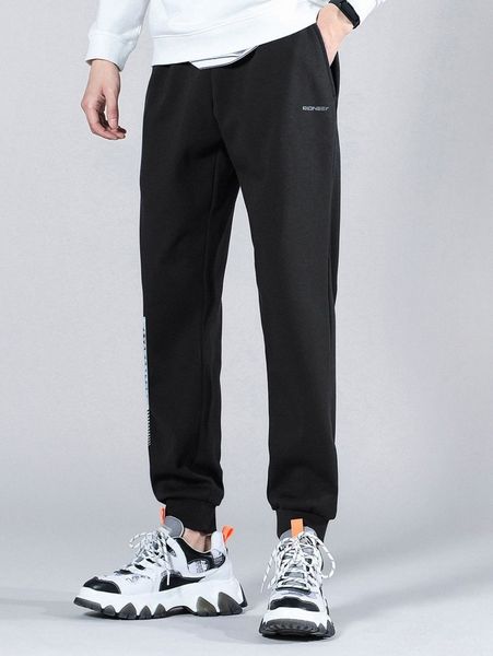 

men letter graphic drawstring waist sweatpants 58ts#, Black