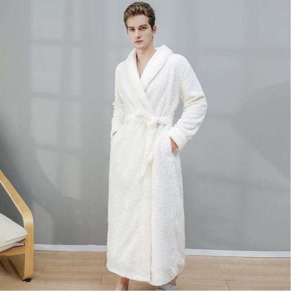 

women's sleepwear men women winter bathrobe comfortable long kimono bath robe couple home pajamas coral fleece v-neck, Black;red
